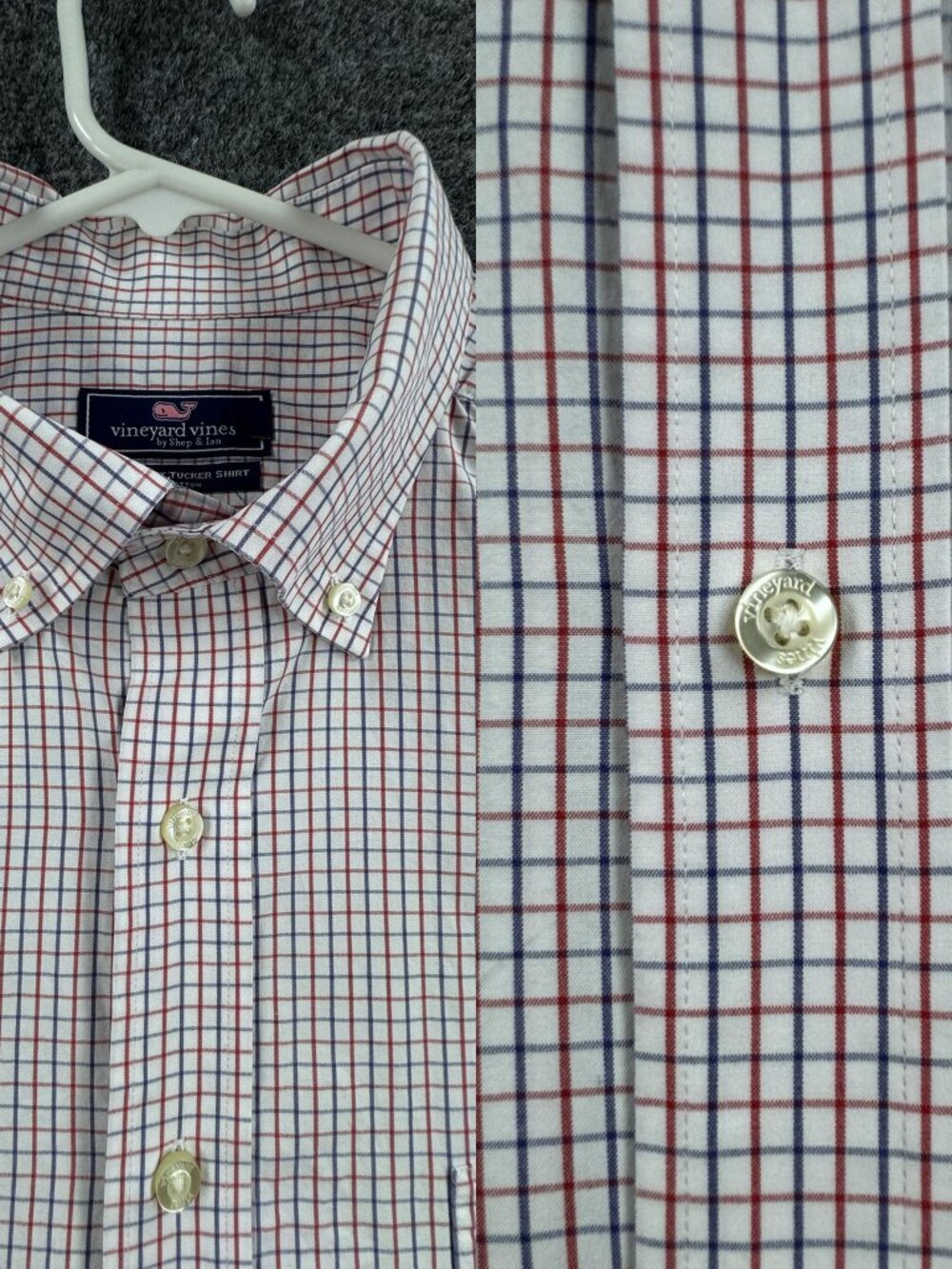 Vineyard Vines OCBD Check Button-Down Classic Fit Tucker XL Logo White Red Men
